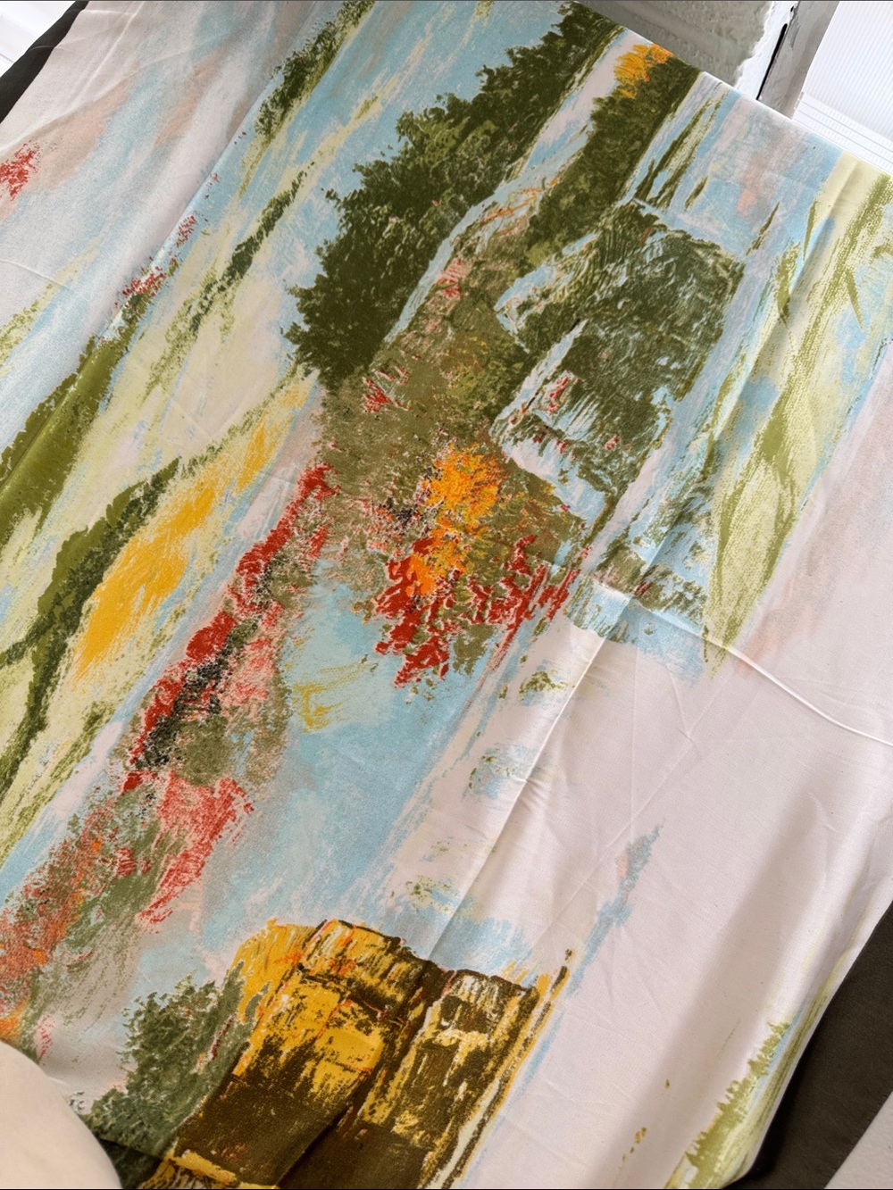 Silk Scarf Shawl Multicolor Landscape Print Lightweight Wrap Elegant Chic - Picture 10 of 13